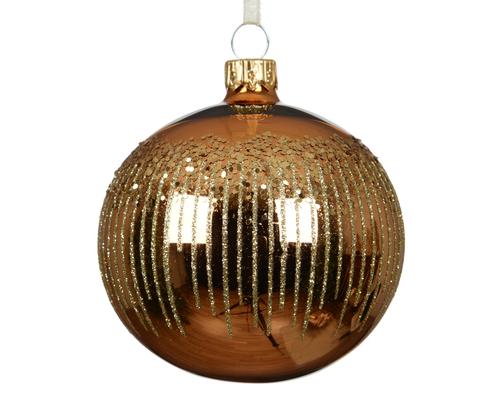 Visuel 1 du produit Boule de Noël en verre cuivré à frise de traits - Ø 8 cm