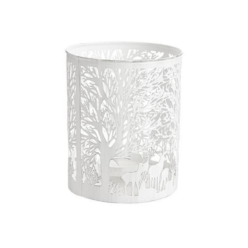 Visuel 1 du produit Lanterne à décor forêt blanche en métal ajouré petit modèle- Ø 13,5 x H 13,5 cm