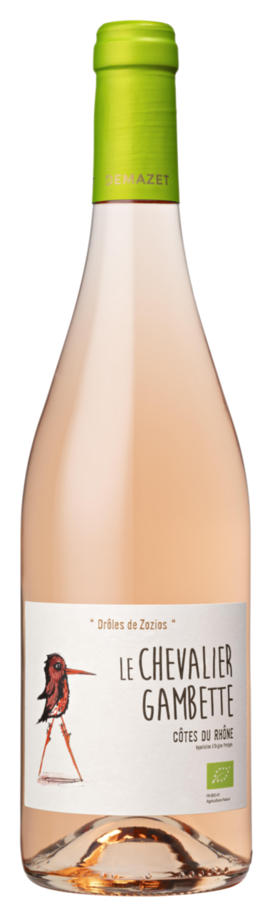Visuel 1 du produit Vin rosé Côtes du Rhône AOC bio Le chevalier Gambette Drôles de zozios Demazet - 75 cl