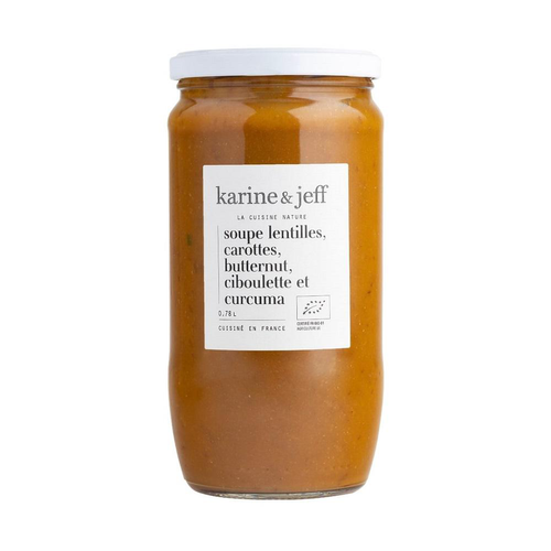 Visuel 1 du produit Soupe lentilles carottes butternut ciboulette Bio Karine & Jeff - pot de 780 ml