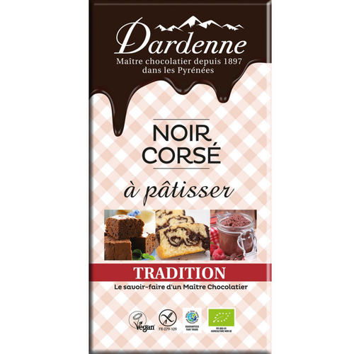 Visuel 1 du produit Tablette de chocolat noir corsé à pâtisser bio Dardenne - 160 g
