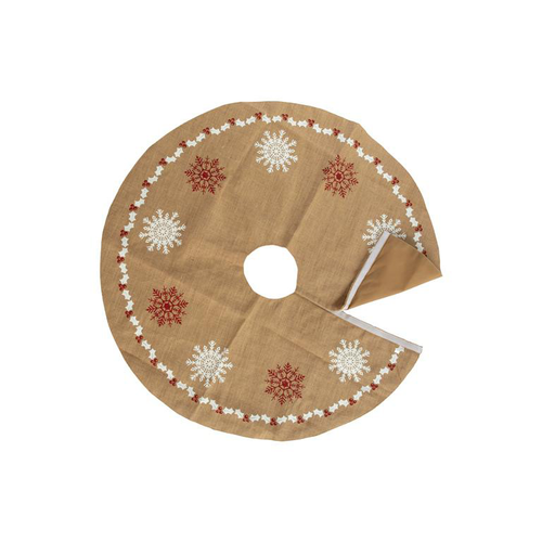 Visuel 3 du produit Jupe de sapin en jute beige décor flocons rouges et blancs - Ø 120 cm