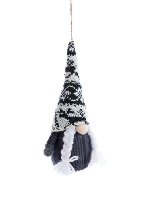 Visuel 2 du produit Gnome debout en tissu avec motifs noir et blanc - 10 x 7 x 19 cm