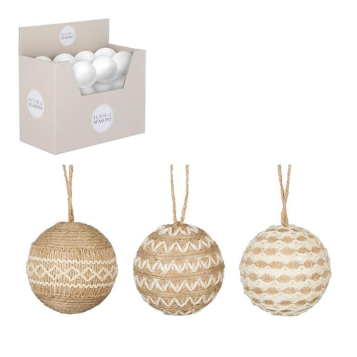 Visuel 1 du produit Boule décorative beige à motif blanc - Ø 8 cm