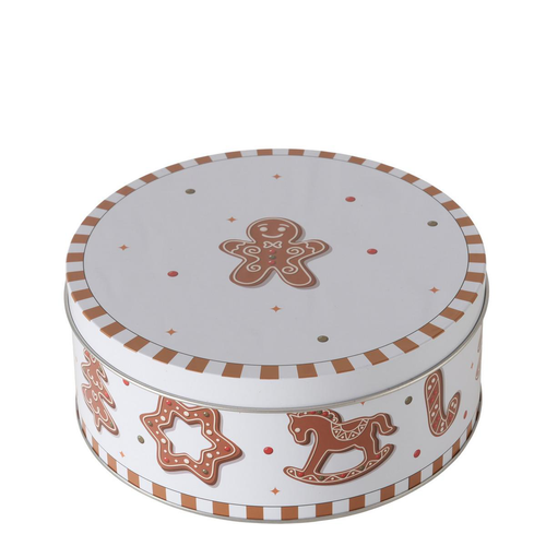 Visuel 1 du produit Boîte de stockage blanche à motif biscuits de Noël en métal Ginger - Ø 16 x H 7 cm