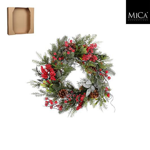 Visuel 1 du produit Couronne de feuillage vert et baies rouges Randell - Ø 40 x H 10 cm