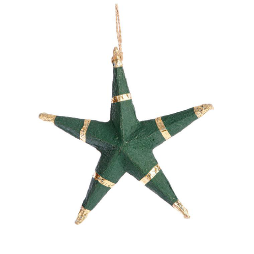 Visuel 1 du produit Suspension étoile 5 branches coloris vert en papier mâché - 13 x 13 cm