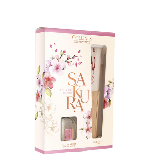 Visuel 1 du produit Coffret eau fraîche et éventail senteur fleur de sakura Collines de Provence - 50 ml