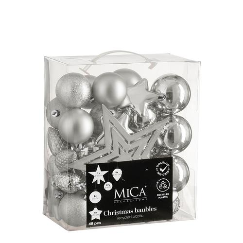 Visuel 1 du produit Pack de 40 boules et décorations incassables en plastique argent - Ø 8 cm