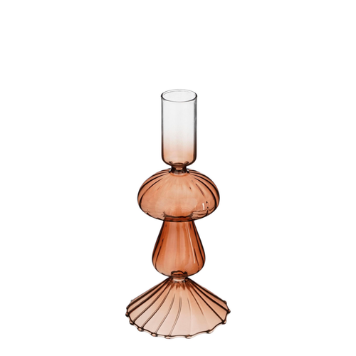 Visuel 1 du produit Bougeoir champignon coloris marron en verre - 18 cm