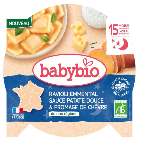 Visuel 1 du produit Ravioli emmental sauce patate douce fromage de chèvre Baby bio - 190 g