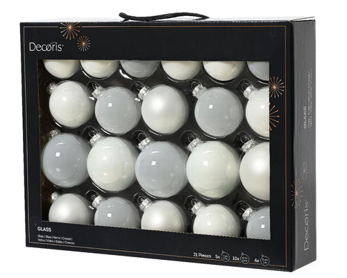 Visuel 1 du produit Ensemble de 21 boules en verre émaillé et mat blanc d’hiver - Ø 7 cm