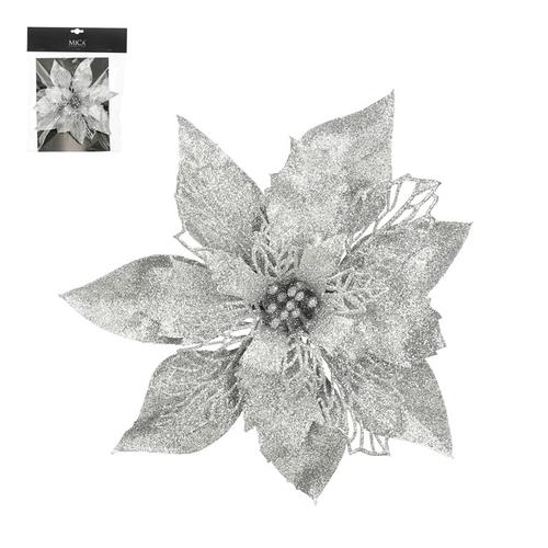 Visuel 1 du produit Poinsettia à clipser en polystyrène argenté - Ø 20 cm