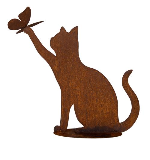 Visuel 1 du produit Chat décoratif coloris marron en métal rouillé - 49 x 50 cm