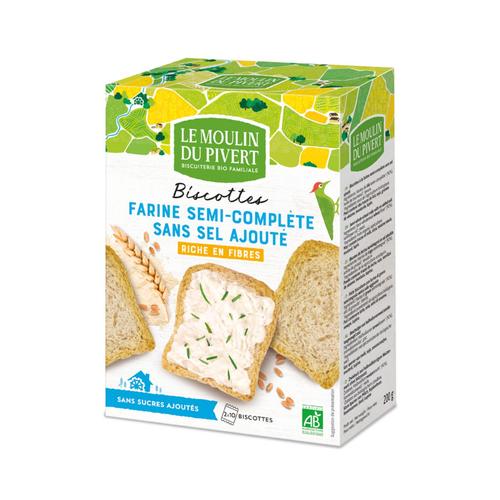 Visuel 1 du produit Biscottes à la farine semi-complète sans sel ajouté Moulin du Pivert - 200 g