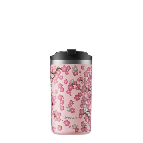 Visuel 1 du produit Travel mug isotherme en inox à motifs fleurs rose pastel Qwetch - 350 ml