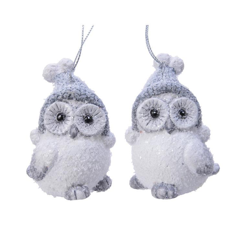 Visuel 1 du produit Décor de Noël à suspendre en terre cuite grise forme Chouette - 8,2 cm