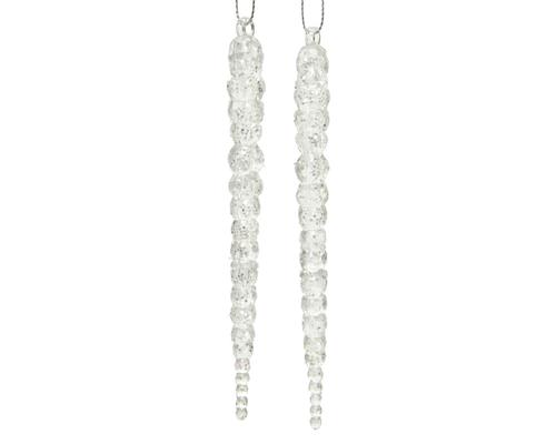 Visuel 1 du produit Ensemble de 2 stalactites pailletées en acrylique transparent et argent - Ø 4,5 x H 14,5 cm