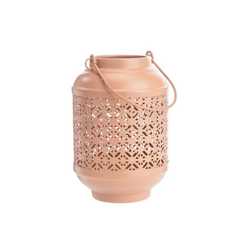 Visuel 1 du produit Lanterne en métal émaillé beige décor frises - Ø 10 x H 14 cm