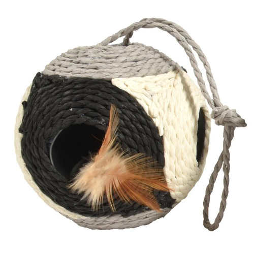 Visuel 1 du produit Griffoir rond en corde gris avec plumes naturelles Bobby Griffoir Facette - Ø 10 cm