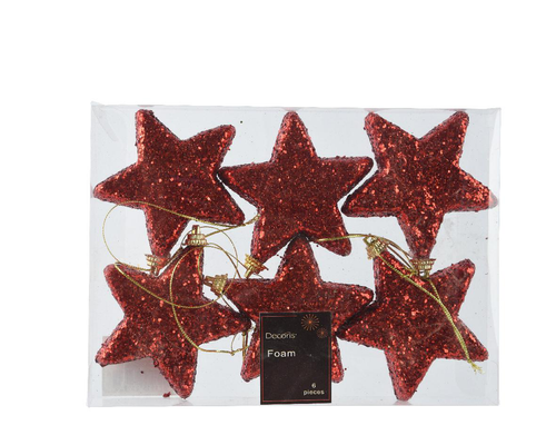 Visuel 1 du produit Étoile en polystyrène rouge pailleté à suspendre - 20 x 14,5 x 2,5 cm