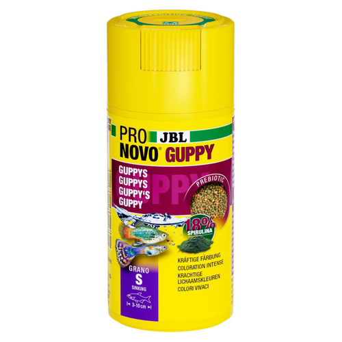 Visuel 1 du produit Granulés pour guppys et autres poissons ovovivipares JBL Pronovo Guppy Grano S Click + - 100 ml