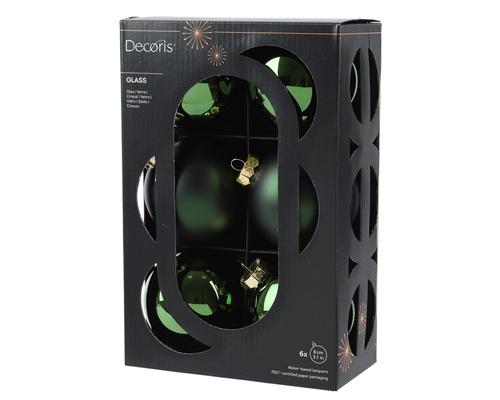 Visuel 1 du produit Pack de 6 boules de Noël brillantes et mates en verre vert pin - Ø 8 cm