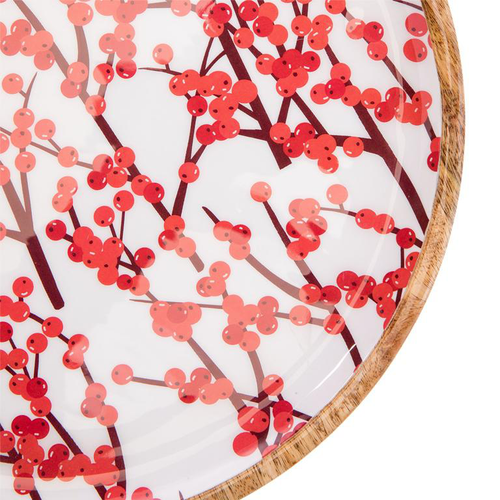 Visuel 2 du produit Plateau rond de table baies coloris rouge en bois de manguier - 30 x 30 x 3 cm