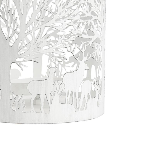 Visuel 2 du produit Lanterne à décor forêt blanche en métal ajouré petit modèle- Ø 13,5 x H 13,5 cm