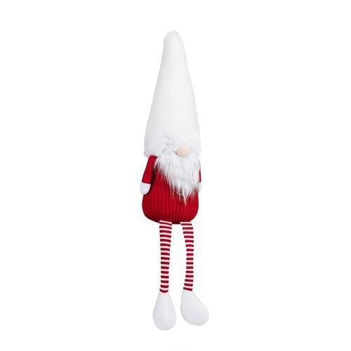 Visuel 1 du produit Peluche décorative de Noël gnome assis bonnet fourrure jambes flexibles en polyester coloris rouge et blanc - H 69 cm