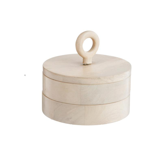Visuel 1 du produit Boîte ronde avec anneau en bois de manguier blanchi - Ø 13 x H 12 cm