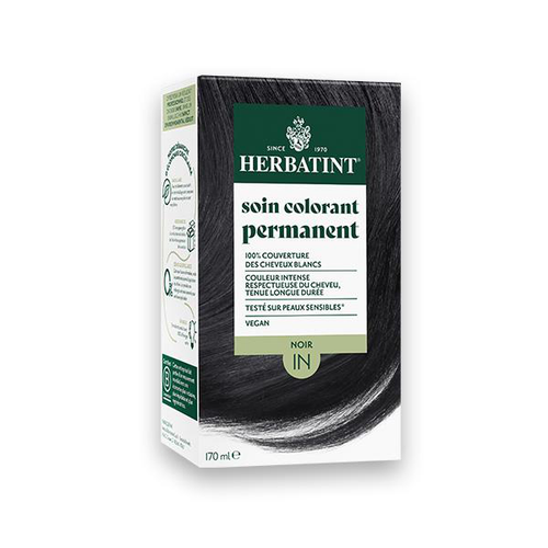 Visuel 1 du produit Coloration permanente pour cheveux noir 1N aux extraits végétaux biologiques vegan Herbatint - 170 ml