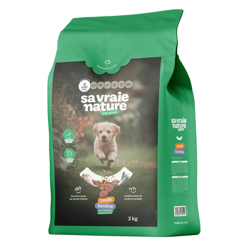 Visuel 1 du produit Croquettes chiot mini-medium dinde & sardine réduites en céréales Sa Vraie Nature - 3 kg