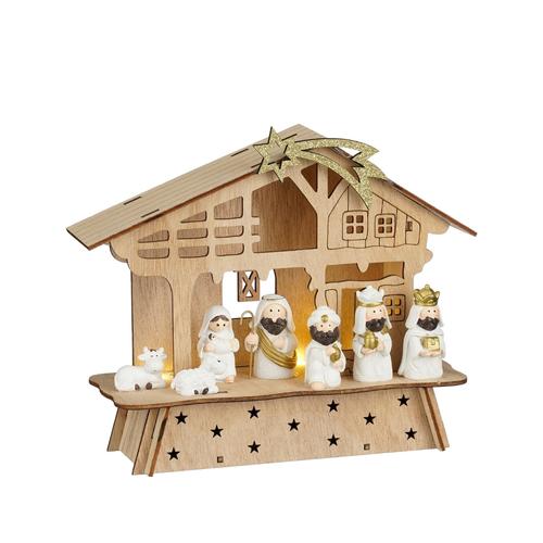 Visuel 1 du produit Scénette crèche de Noël coloris blanc bois certifié FSC® - L 22 x l 7,5 x H 18 cm