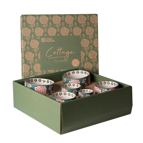 Visuel 2 du produit Service apéritif en porcelaine motifs floraux Cottage - 1 Plateau et 6 coupelles