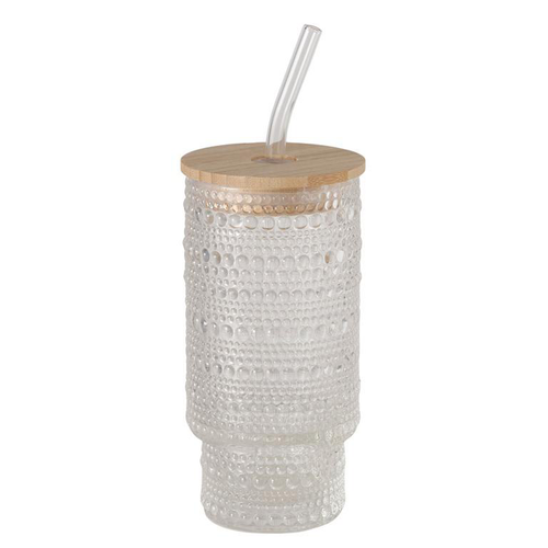 Visuel 2 du produit Gobelet nomade en verre transparent avec couvercle et paille Balona - Ø 7,4 x H 18,8 cm