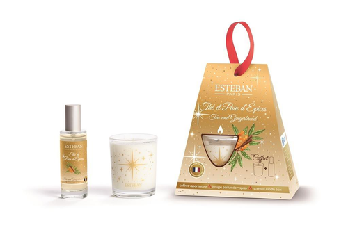 Visuel 1 du produit Coffret cadeau bougie parfumée et vaporisateur Esteban Thé et pain d’épice - 30 ml et 70 g
