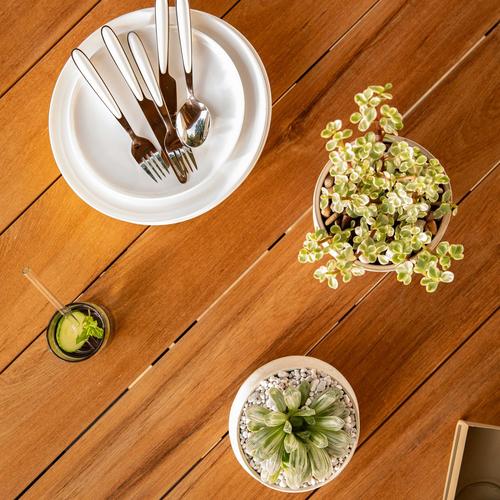 Visuel 7 du produit Table avec allonges Capucine coloris bois en aluminium et teck - 253/319/384 x 110 cm