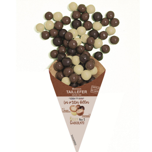 Visuel 1 du produit Billes de céréales enrobées de 3 chocolats Maison Taillefer - dans un cornet de 140 g