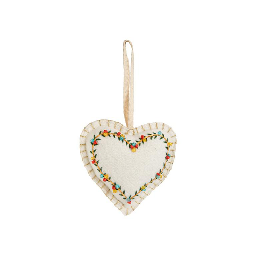 Visuel 1 du produit Décoration à suspendre cœur en coton crème - Ø 5 cm