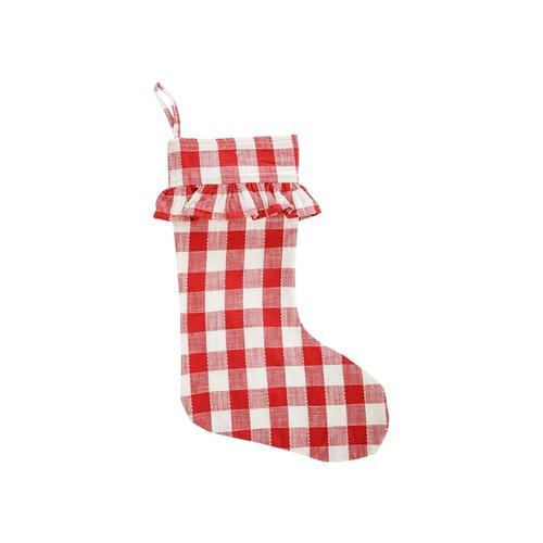 Visuel 1 du produit Chaussette de Noël à carreaux en coton crème et rouge - 20 x 52 cm