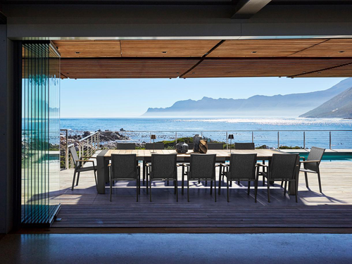 Visuel 3 du produit Table avec allonges Capucine coloris bois en aluminium et teck - 253/319/384 x 110 cm