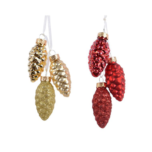 Visuel 1 du produit Suspension grappe pommes de pin coloris rouge - Ø 2,5 cm