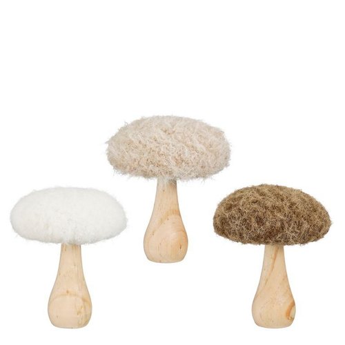 Visuel 1 du produit Champignon décoratif pied en bois et chapeau textile - Ø 11 x H 13 cm