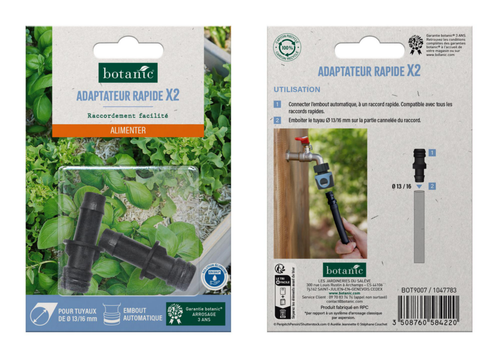 Visuel 2 du produit Adaptateurs rapides x 2 pour tuyau Ø 13/16 mm botanic® - Arrosage goutte à goutte