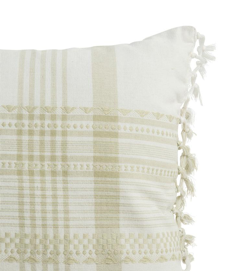 Visuel 2 du produit Coussin décoratif pompons et lignes coloris multicolore en coton - 30 x 50 cm