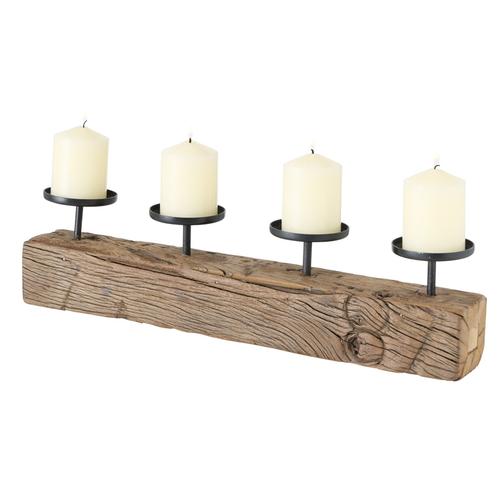 Visuel 2 du produit Bougeoir en bois recyclé et fer noir Solea - 50 x 7 x 13 cm