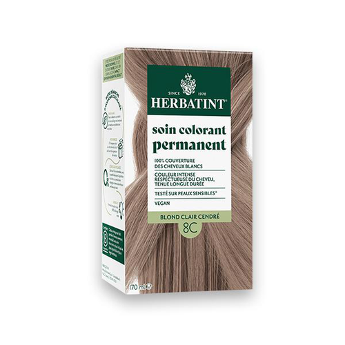Visuel 1 du produit Coloration permanente pour cheveux blond clair cendré 8C aux extraits végétaux biologiques vegan Herbatint - 170 ml