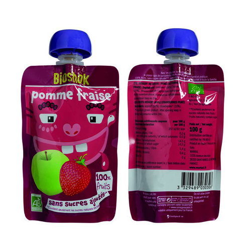Visuel 1 du produit Gourdes de purée de fruits pomme fraise bio Bioshok - 4 x 100 g