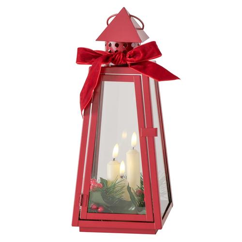 Visuel 1 du produit Lanterne à LED rouge en fer avec minuterie Finto - 14 x 14 x 35 cm